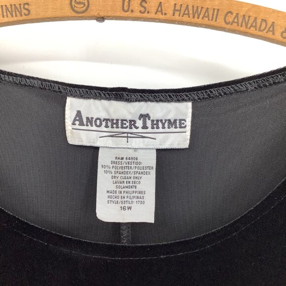 Another Thyme Black Velvet Short Sleeve Dress 16W Scalloped Waist Detail Soft - Picture 4 of 6